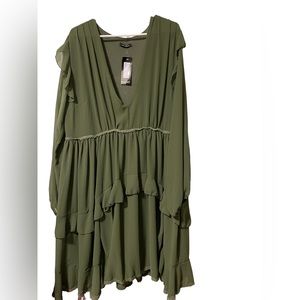 NWT long sleeved olive green colored V-neck boho dress